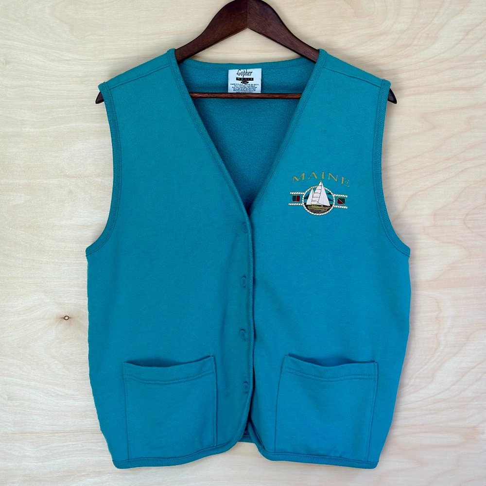Vintage Gopher Sport Vest Maine Teal Retro Downeast Men's Size L